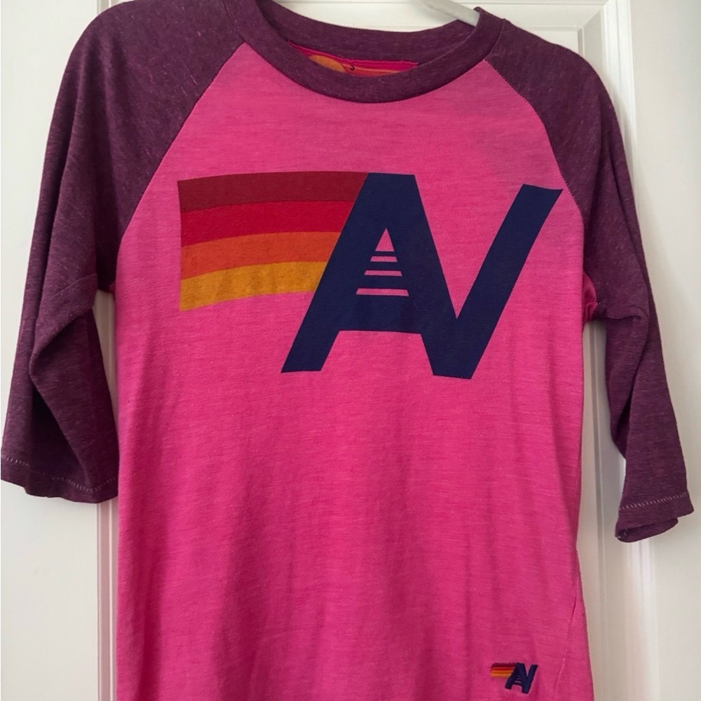 Aviator Nation Long Sleeve Tee - Pink and Purple 3’4 sleeve